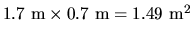 $ 1.7~\textrm{m}\times 0.7~\textrm{m}= 1.49~\textrm{m}^2$